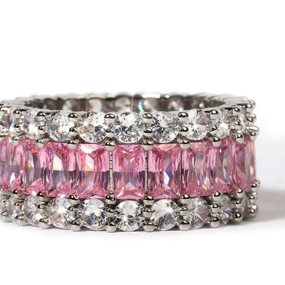 Pink Ice and Sapphire Anniversary Band Ring - Picture 3 of 3